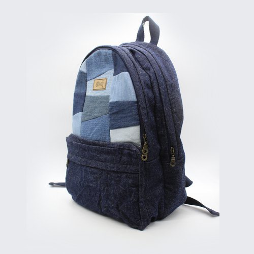 Patched Denim & Falt Backpack | Denim Backpack College School Backpack Lightweight Travel Packs
